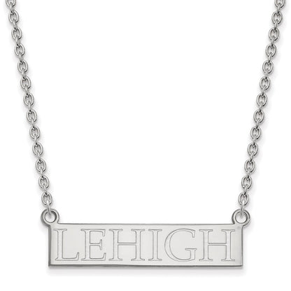 Sterling Silver Rhodium Plated Logoart Lehigh University Large Bar Pendant 18 Inch Necklace