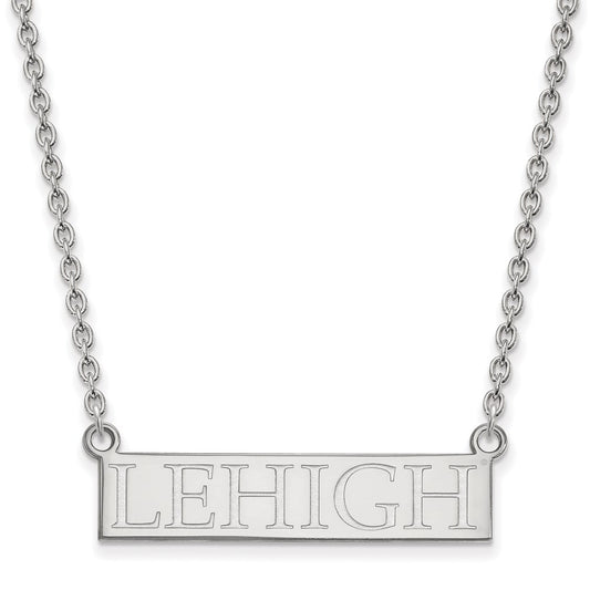 14K White Gold Logoart Lehigh University Large Bar Pendant 18 Inch Necklace