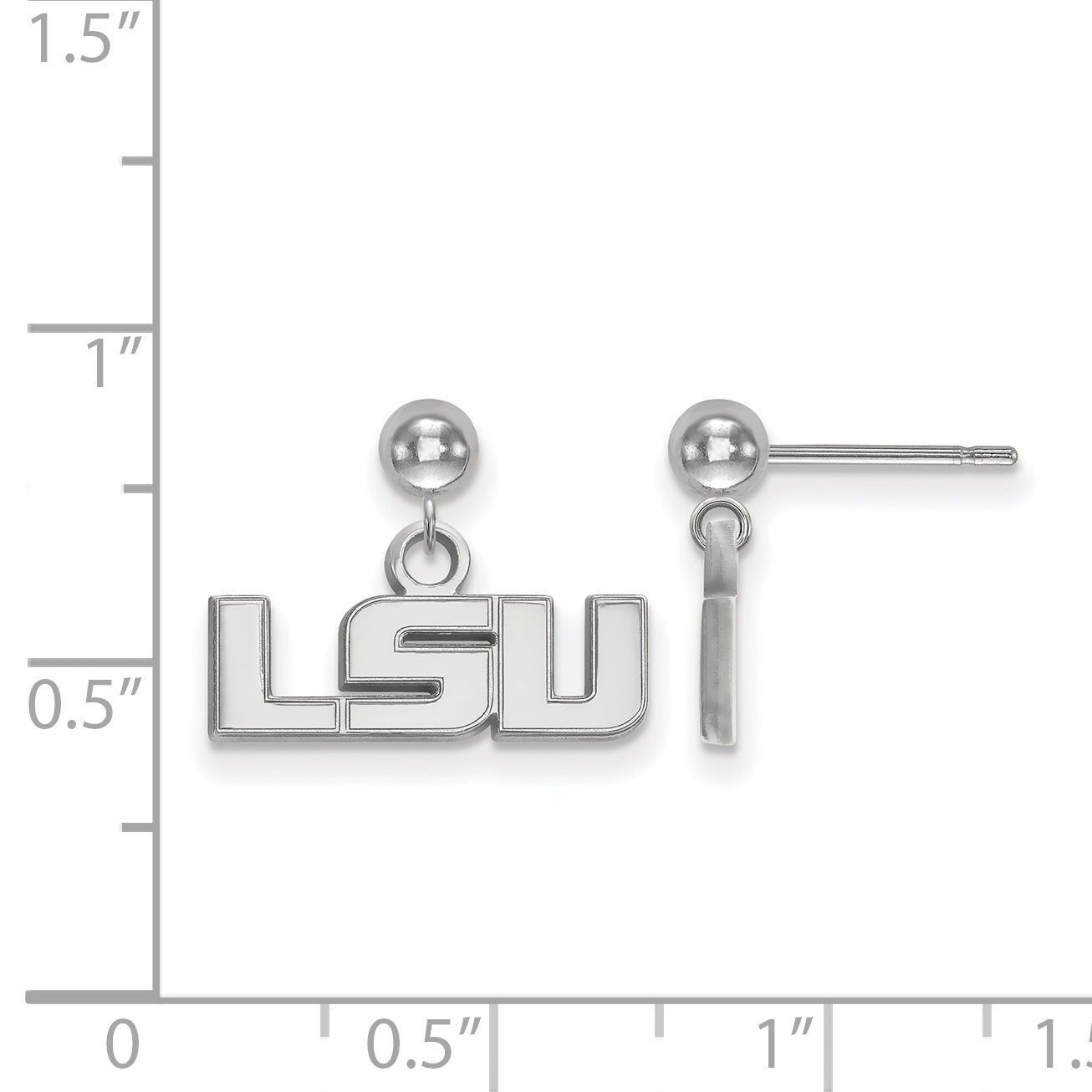 Sterling Silver Rhodium Plated Logoart Louisiana State University L S U Dangle Ball Post Earrings