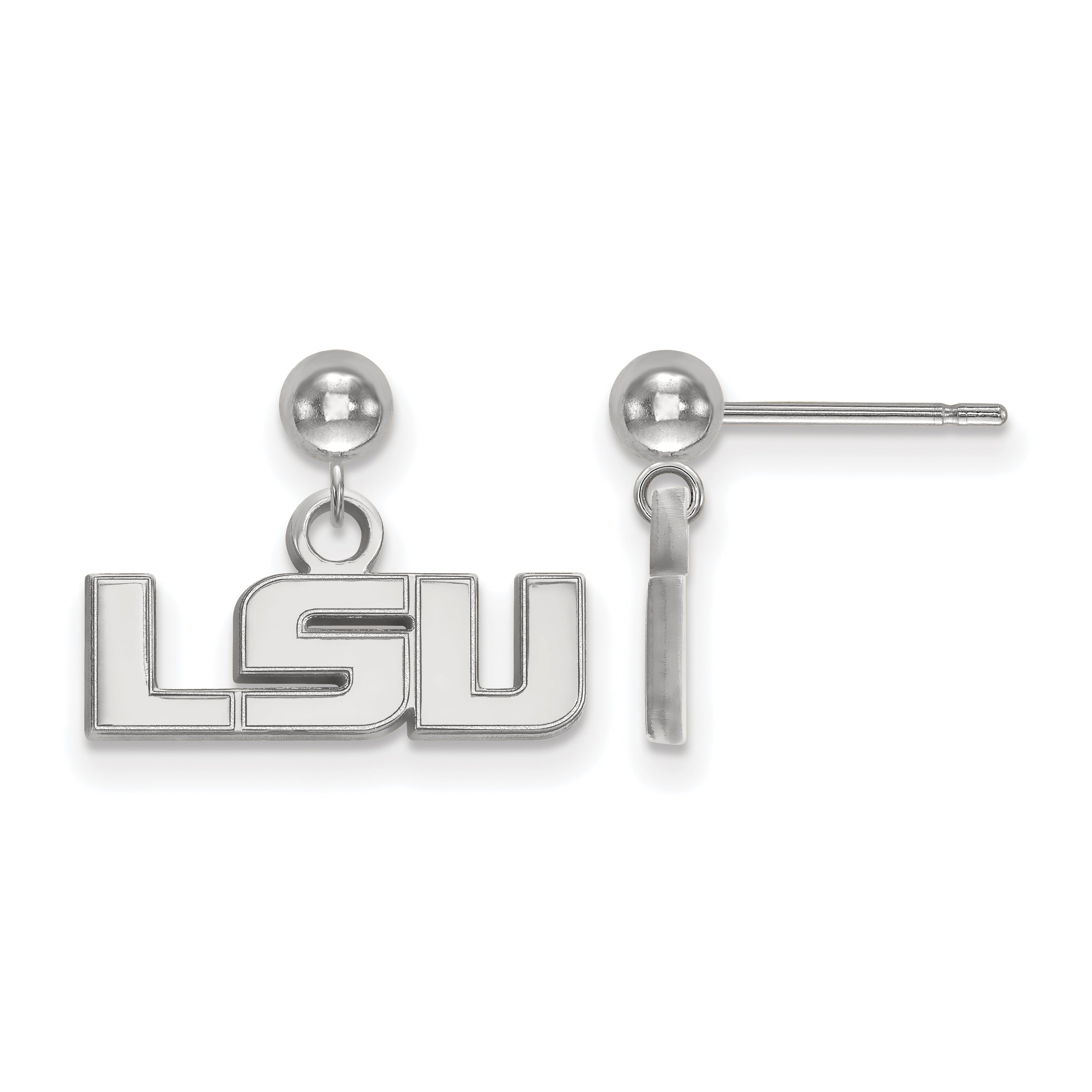 Sterling Silver Rhodium Plated Logoart Louisiana State University L S U Dangle Ball Post Earrings