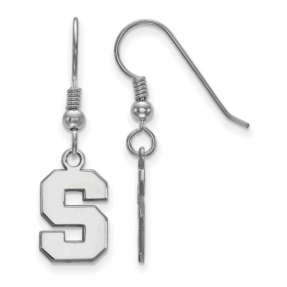 Sterling Silver Rhodium Plated Logoart Michigan State University Letter S Small Dangle Wire Earrings