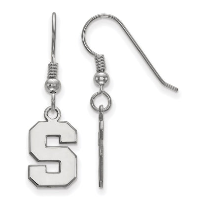 Sterling Silver Rhodium Plated Logoart Michigan State University Letter S Small Dangle Wire Earrings