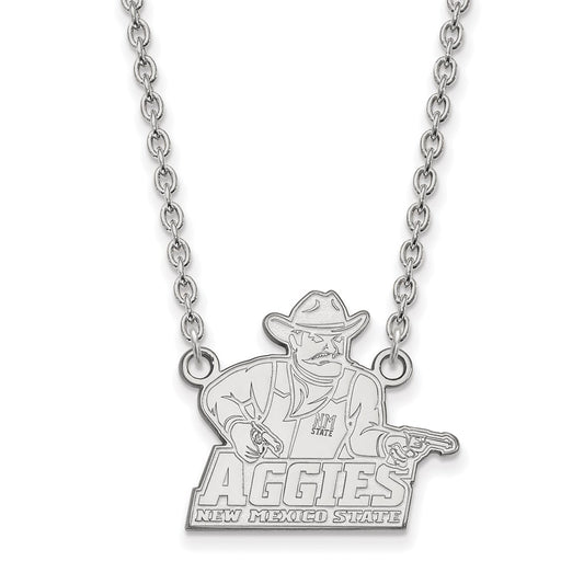 Sterling Silver Rhodium Plated Logoart New Mexico State University Aggies Large Pendant 18 Inch Necklace