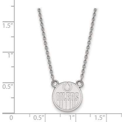 10K White Gold Nhl Logoart Edmonton Oilers Small Pendant 18 Inch Necklace
