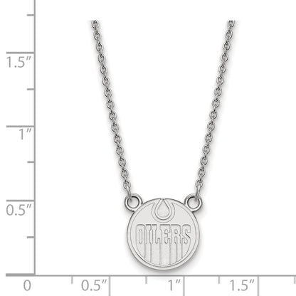 Sterling Silver Rhodium Plated Nhl Logoart Edmonton Oilers Small Pendant 18 Inch Necklace