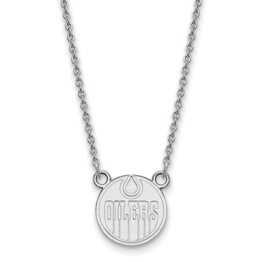 10K White Gold Nhl Logoart Edmonton Oilers Small Pendant 18 Inch Necklace