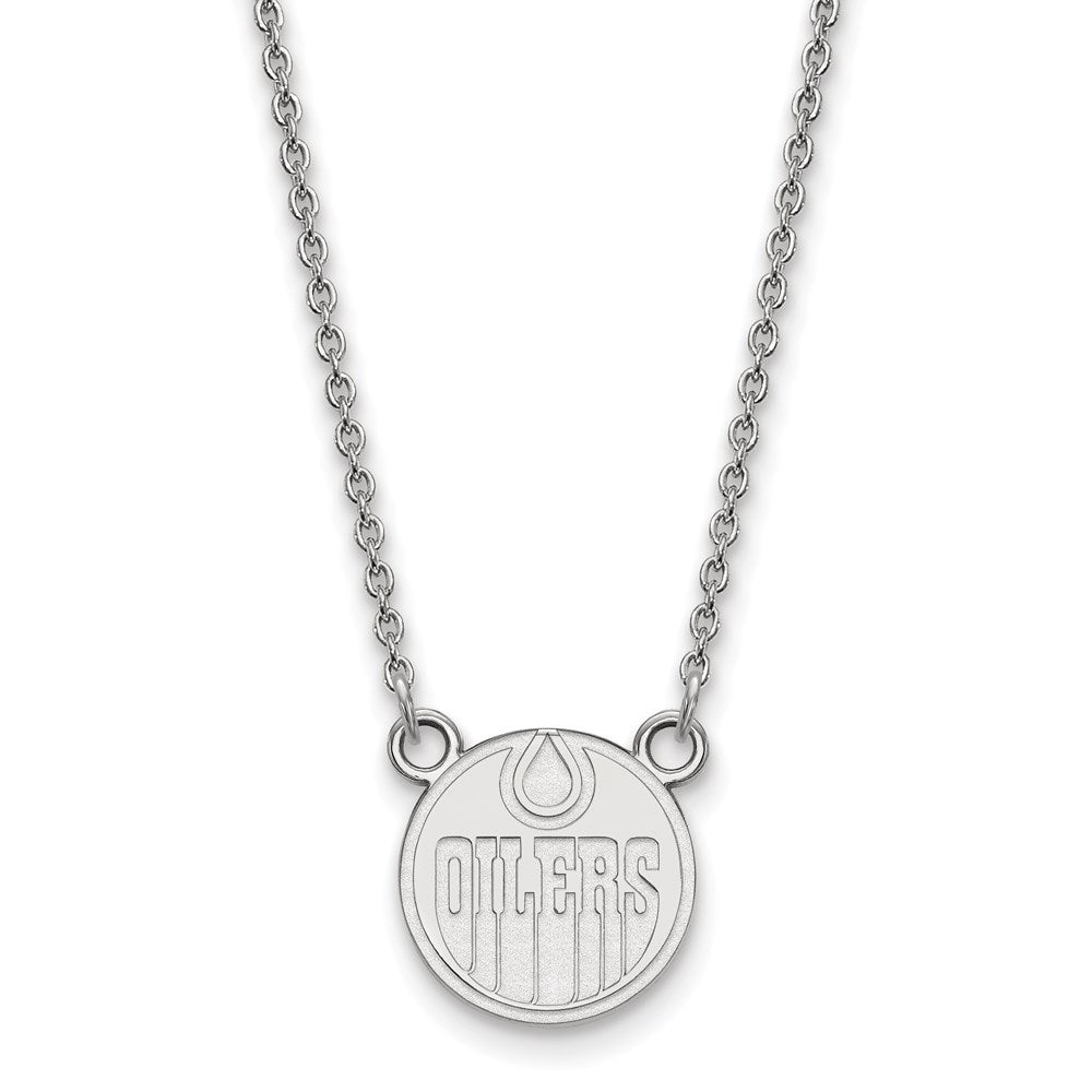 Sterling Silver Rhodium Plated Nhl Logoart Edmonton Oilers Small Pendant 18 Inch Necklace