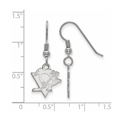 Sterling Silver Rhodium Plated Nhl Logoart Pittsburgh Penguins Small Dangle Wire Earrings