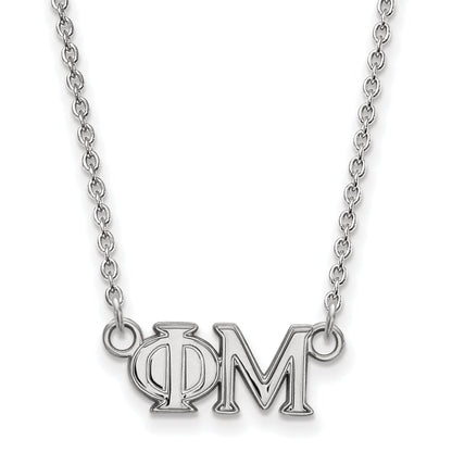 Sterling Silver Rhodium Plated Logoart Phi Mu Sorority Greek Letters Medium Pendant 18 Inch Necklace
