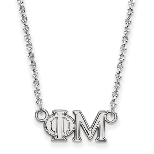 Sterling Silver Rhodium Plated Logoart Phi Mu Sorority Greek Letters Medium Pendant 18 Inch Necklace