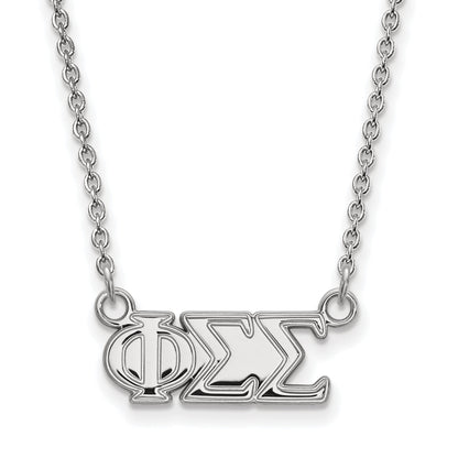 Sterling Silver Rhodium Plated Logoart Phi Sigma Sorority Greek Letters Medium Pendant 18 Inch Necklace