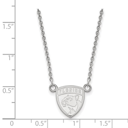 Sterling Silver Rhodium Plated Nhl Logoart Florida Panthers Small Pendant 18 Inch Necklace