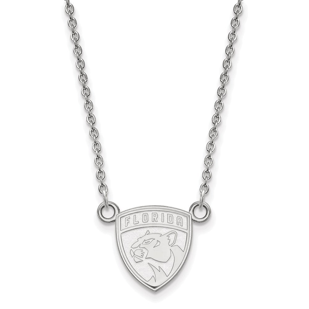 Sterling Silver Rhodium Plated Nhl Logoart Florida Panthers Small Pendant 18 Inch Necklace