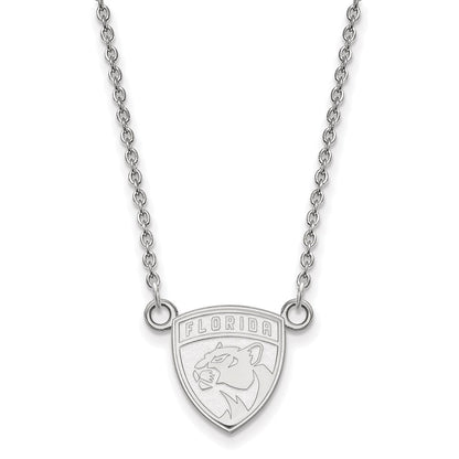 Sterling Silver Rhodium Plated Nhl Logoart Florida Panthers Small Pendant 18 Inch Necklace