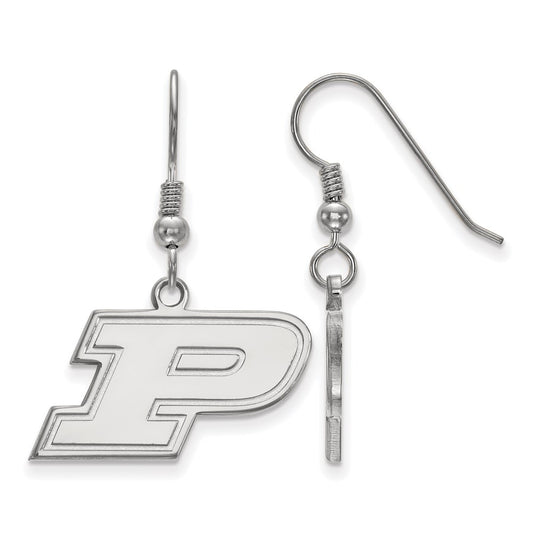 Sterling Silver Rhodium Plated Logoart Purdue University Letter P Small Dangle Wire Earrings