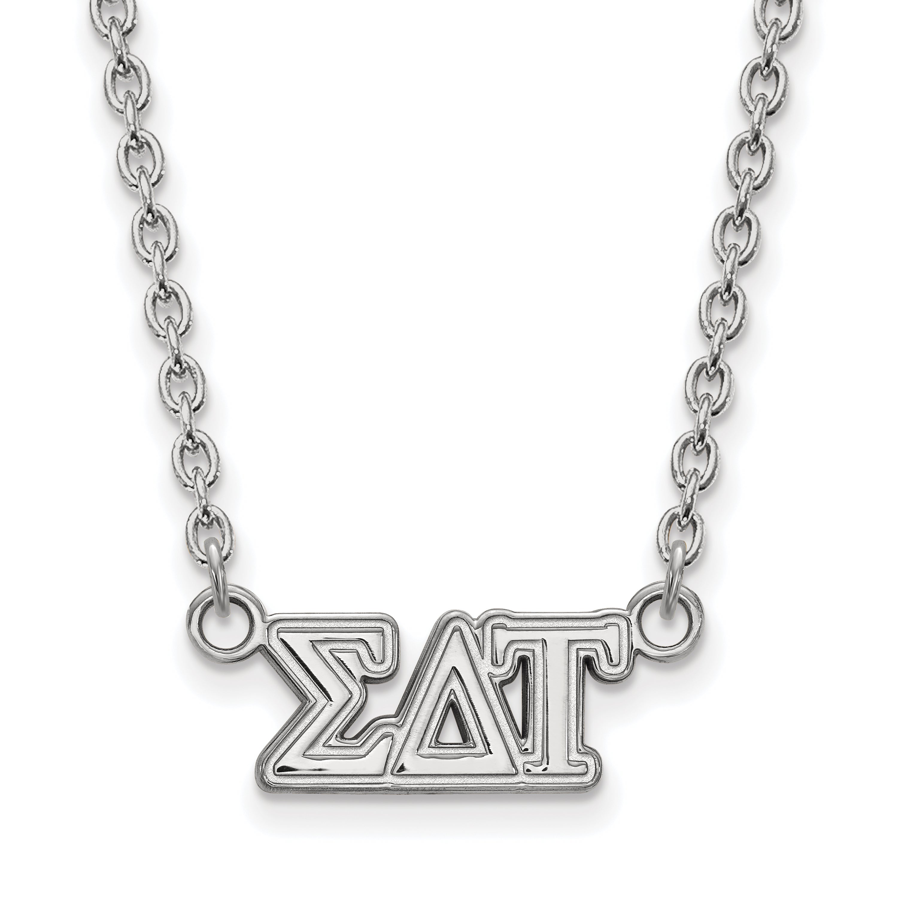 Sterling Silver Rhodium Plated Logoart Sigma Delta Tau Sorority Greek Letters Medium Pendant 18 Inch Necklace