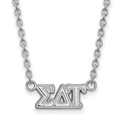 Sterling Silver Rhodium Plated Logoart Sigma Delta Tau Sorority Greek Letters Medium Pendant 18 Inch Necklace
