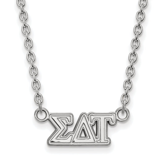 Sterling Silver Rhodium Plated Logoart Sigma Delta Tau Sorority Greek Letters Medium Pendant 18 Inch Necklace