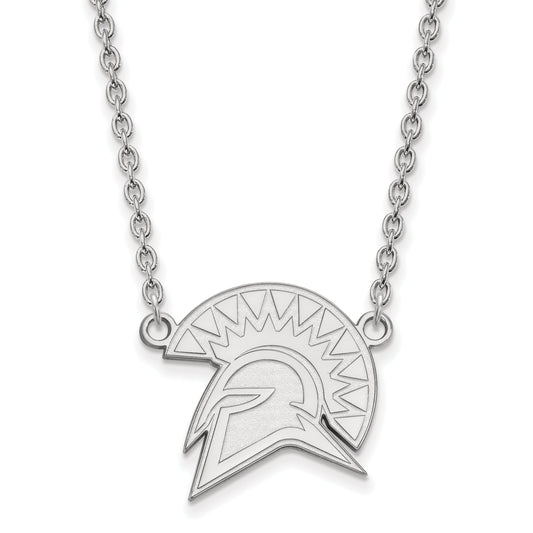 Sterling Silver Rhodium Plated Logoart San Jose State University Spartan Large Pendant 18 Inch Necklace
