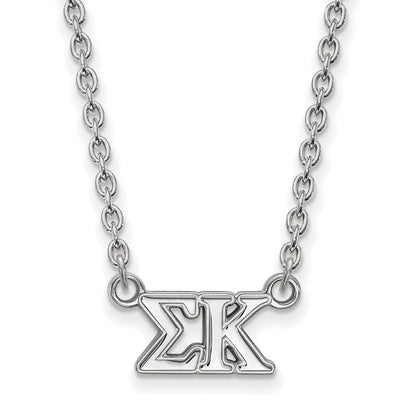 Sterling Silver Rhodium Plated Logoart Sigma Kappa Sorority Greek Letters Medium Pendant 18 Inch Necklace