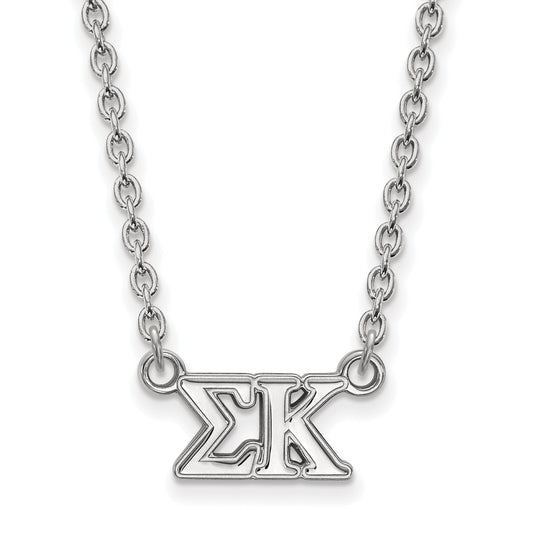 Sterling Silver Rhodium Plated Logoart Sigma Kappa Sorority Greek Letters Medium Pendant 18 Inch Necklace
