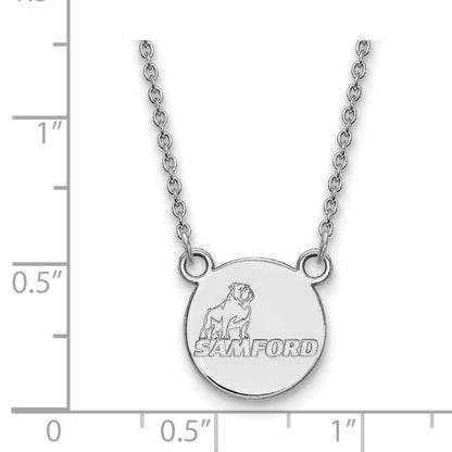 Sterling Silver Rhodium Plated Logoart Samford University Small Disc Pendant 18 Inch Necklace