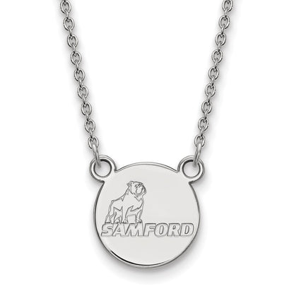 Sterling Silver Rhodium Plated Logoart Samford University Small Disc Pendant 18 Inch Necklace
