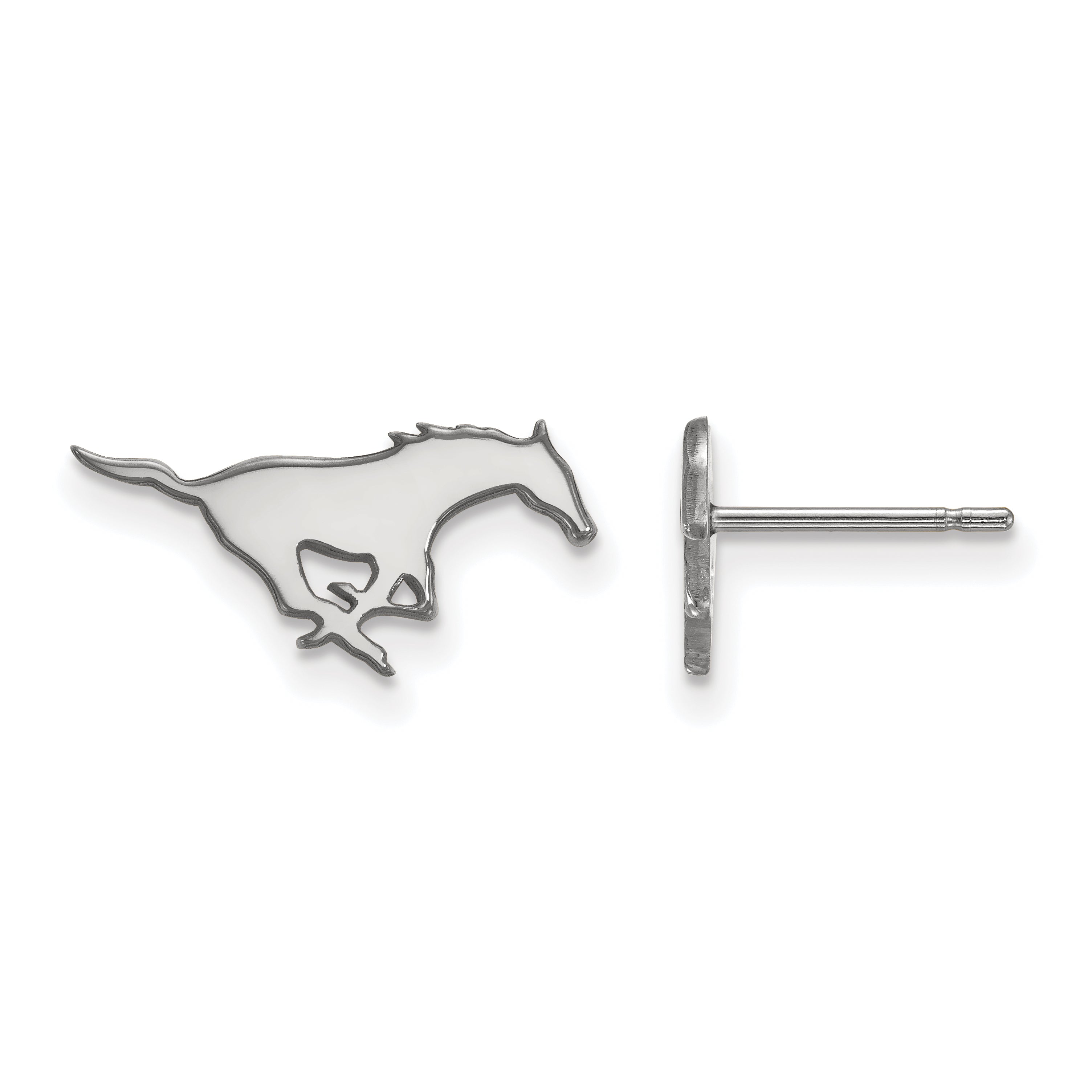Sterling Silver Rhodium Plated Logoart Southern Methodist University Mustang Extra Small Post Earrings