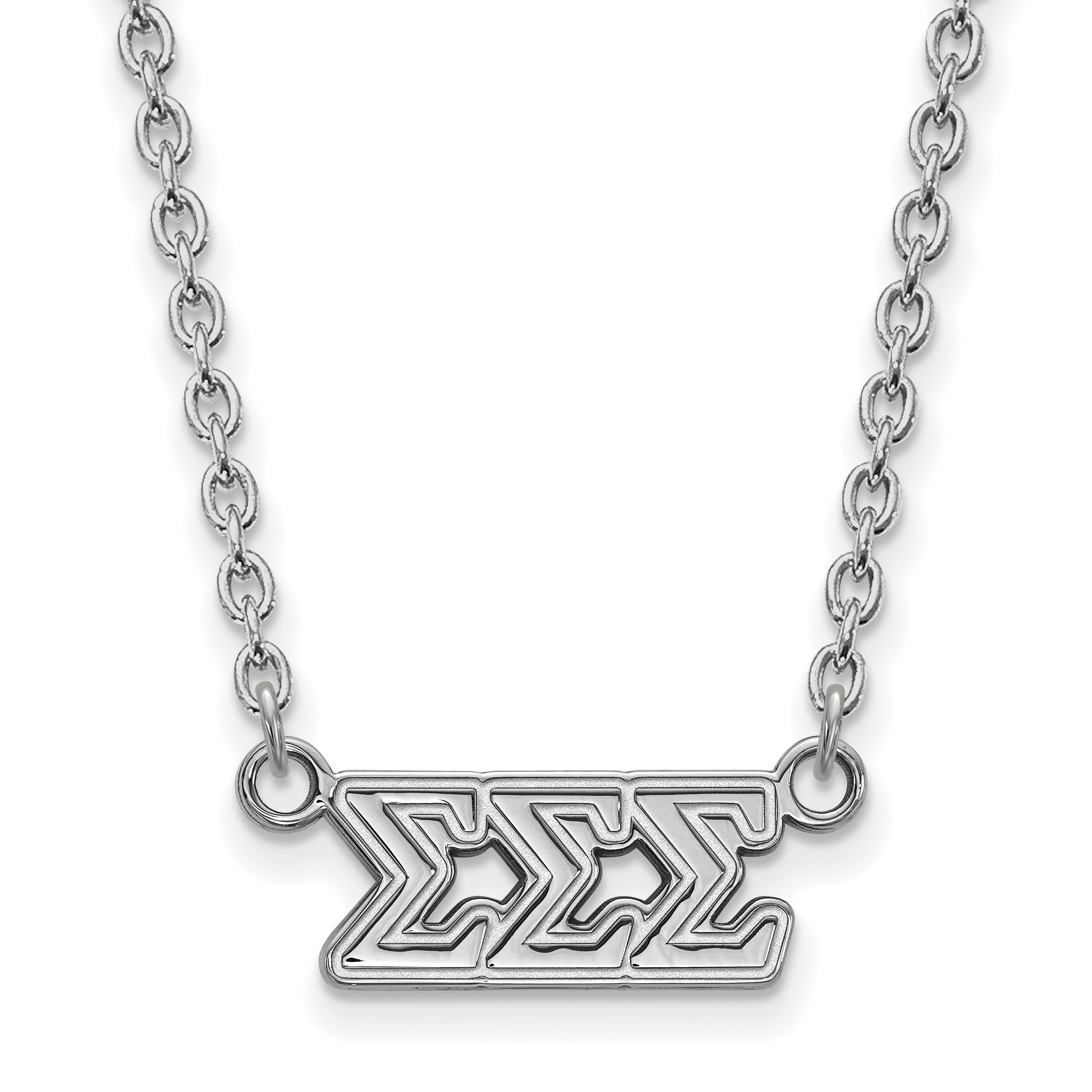 Sterling Silver Rhodium Plated Logoart Sigma Sorority Greek Letters Medium Pendant 18 Inch Necklace