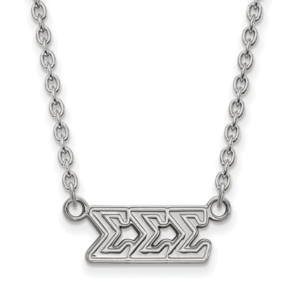 Sterling Silver Rhodium Plated Logoart Sigma Sorority Greek Letters Medium Pendant 18 Inch Necklace