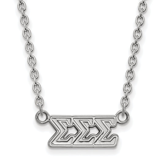 Sterling Silver Rhodium Plated Logoart Sigma Sorority Greek Letters Medium Pendant 18 Inch Necklace