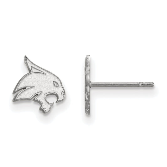 Sterling Silver Rhodium Plated Logoart Texas State University Bobcat Extra Small Post Earrings