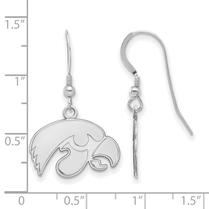 Sterling Silver Rhodium Plated Logoart University Of Iowa Hawk Small Dangle Wire Earrings