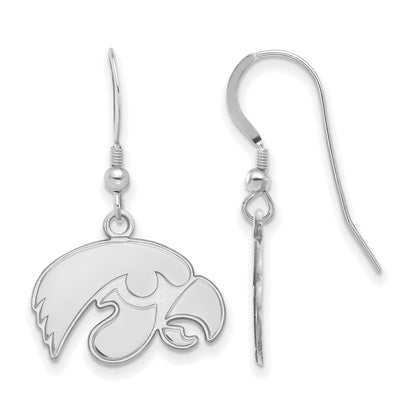 Sterling Silver Rhodium Plated Logoart University Of Iowa Hawk Small Dangle Wire Earrings