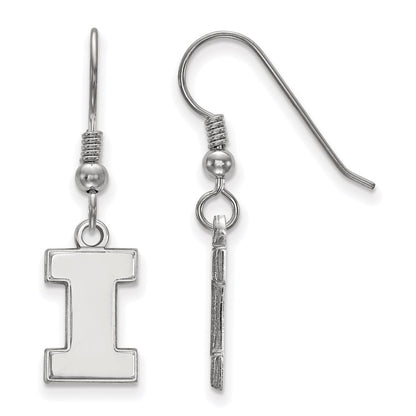 Sterling Silver Rhodium Plated Logoart University Of Illinois Letter I Small Dangle Wire Earrings