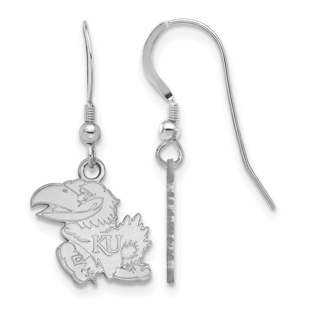 Sterling Silver Rhodium Plated Logoart University Of Kansas Jayhawk Small Dangle Wire Earrings