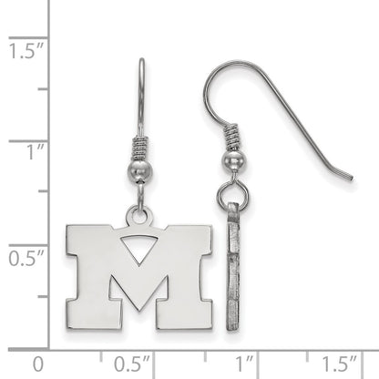 Sterling Silver Rhodium Plated Logoart University Of Michigan Letter M Small Dangle Wire Earrings