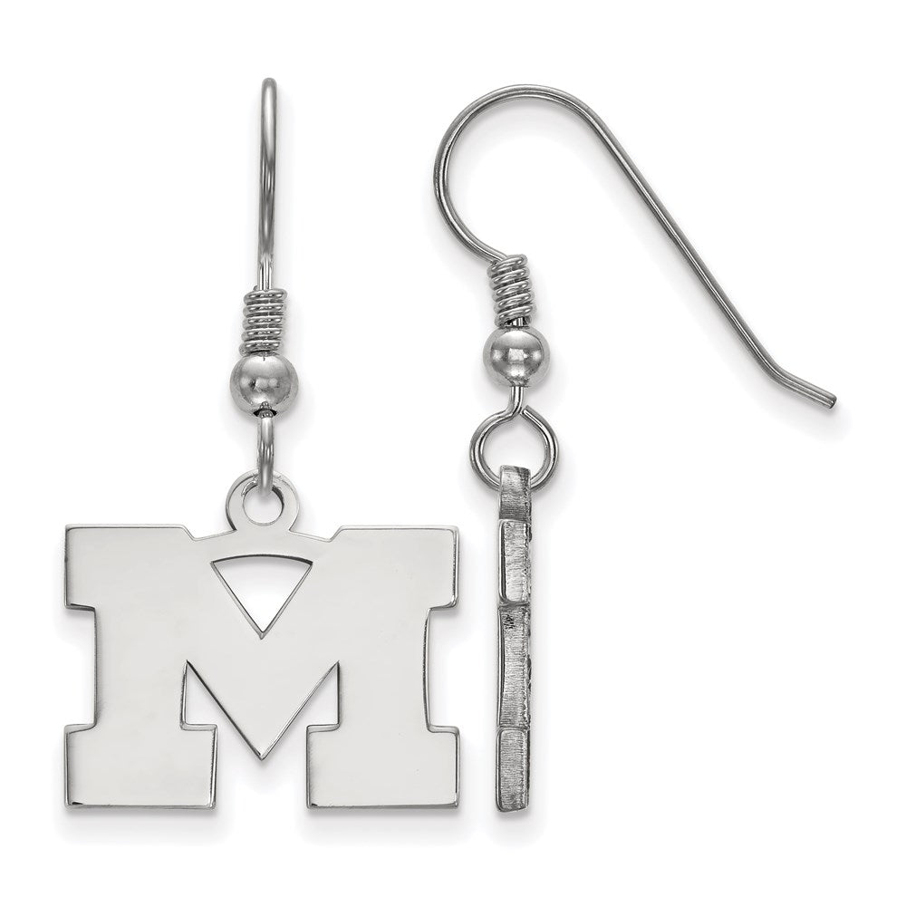 Sterling Silver Rhodium Plated Logoart University Of Michigan Letter M Small Dangle Wire Earrings