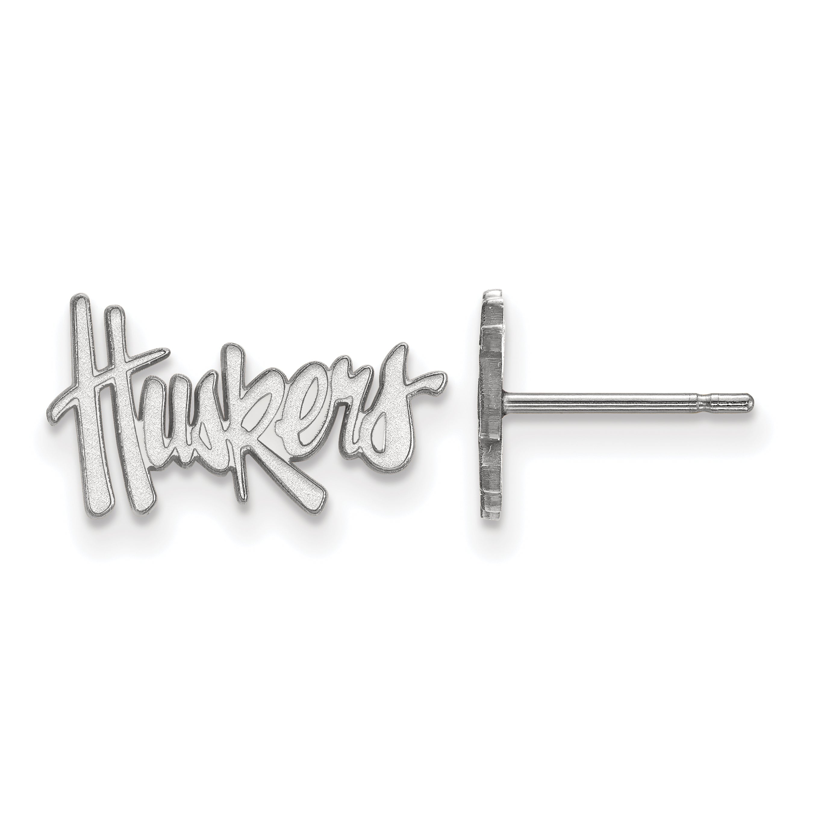 Sterling Silver Rhodium Plated Logoart University Of Nebraska Huskers Extra Small Post Earrings