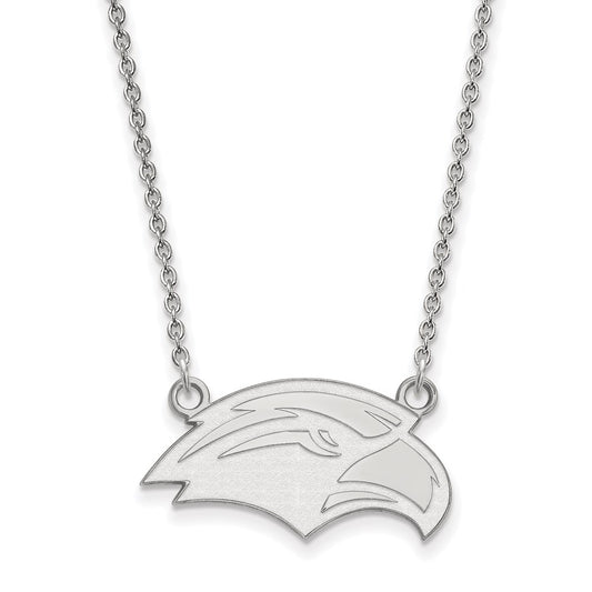 Sterling Silver Rhodium Plated Logoart University Of Southern Mississippi Eagle Small Pendant 18 Inch Necklace