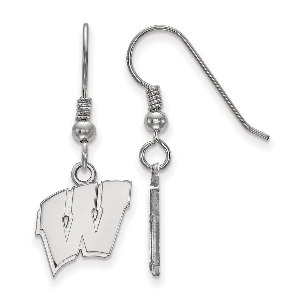 Sterling Silver Rhodium Plated Logoart University Of Wisconsin Letter W Small Dangle Wire Earrings