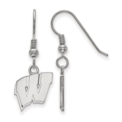 Sterling Silver Rhodium Plated Logoart University Of Wisconsin Letter W Small Dangle Wire Earrings