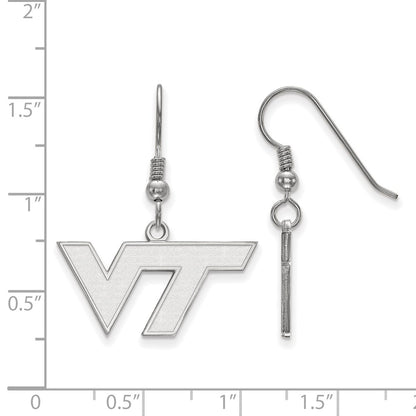 Sterling Silver Rhodium Plated Logoart Virginia Tech V T Small Dangle Wire Earrings