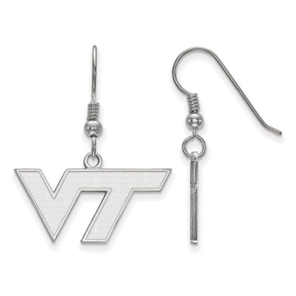 Sterling Silver Rhodium Plated Logoart Virginia Tech V T Small Dangle Wire Earrings