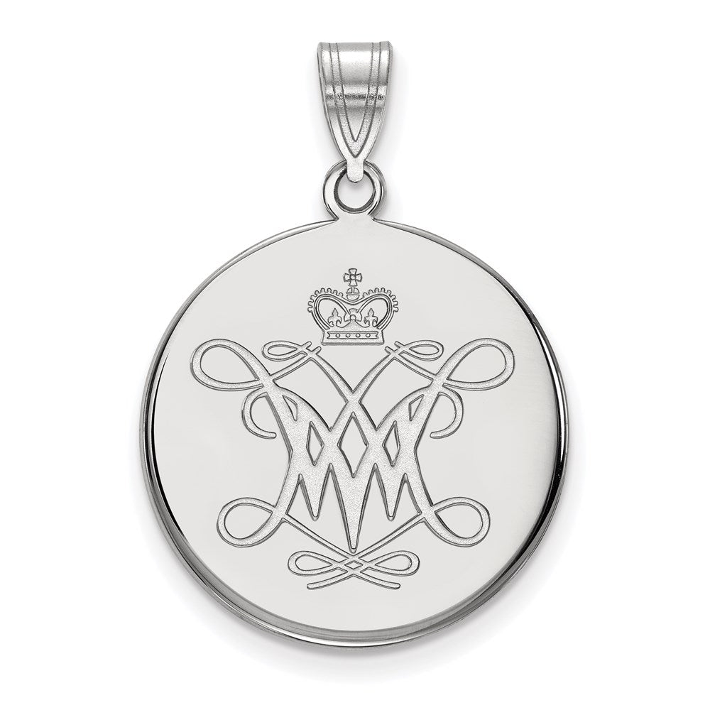Sterling Silver Rhodium Plated Logoart College Of William And Mary Large Disc Pendant