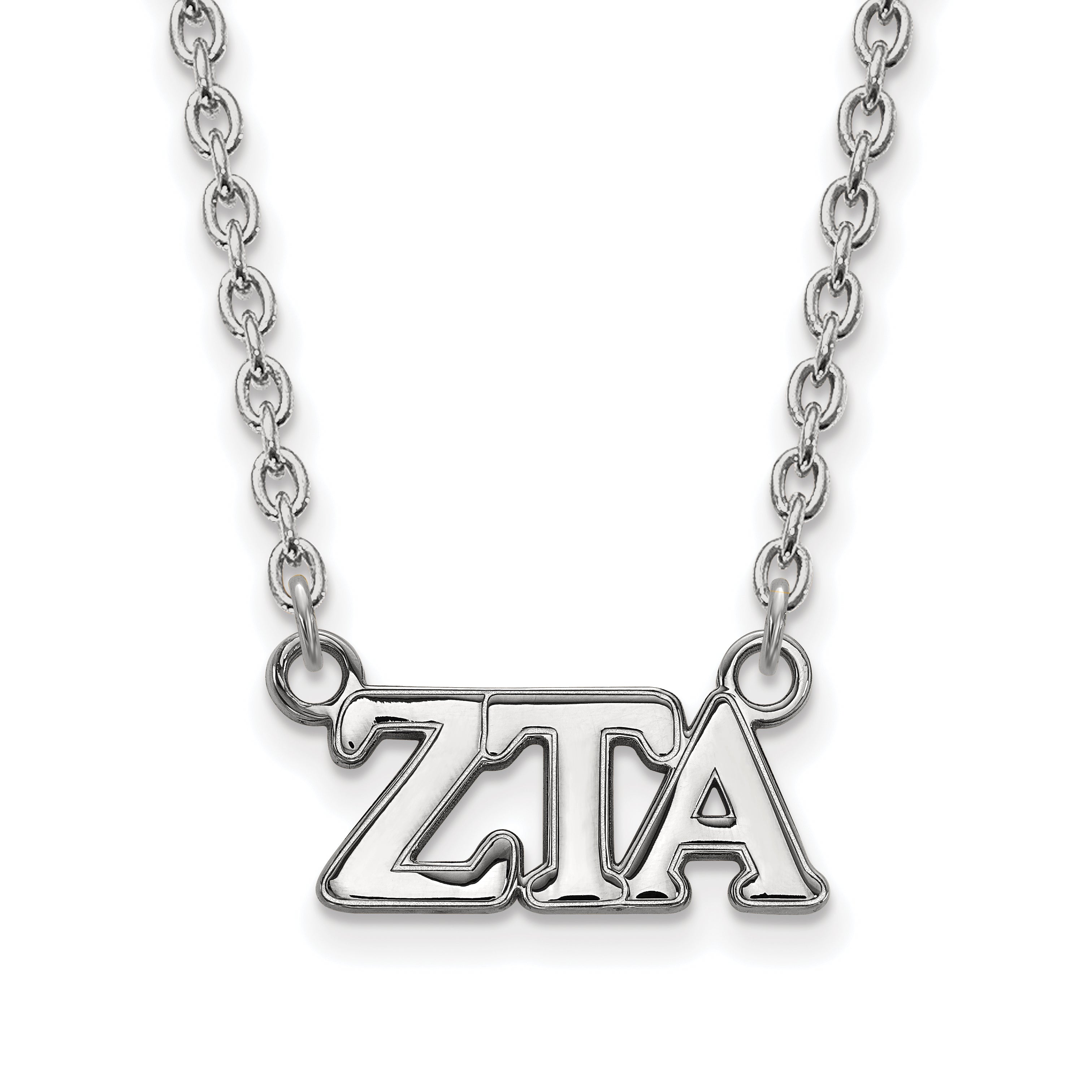 Sterling Silver Rhodium Plated Logoart Zeta Tau Alpha Sorority Greek Letters Medium Pendant 18 Inch Necklace