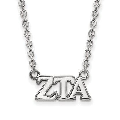 Sterling Silver Rhodium Plated Logoart Zeta Tau Alpha Sorority Greek Letters Medium Pendant 18 Inch Necklace