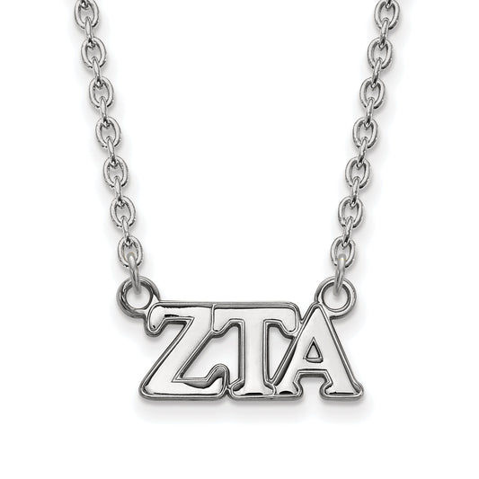 Sterling Silver Rhodium Plated Logoart Zeta Tau Alpha Sorority Greek Letters Medium Pendant 18 Inch Necklace