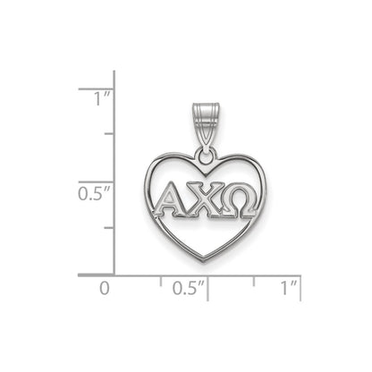 Sterling Silver Rhodium Plated Logoart Alpha Chi Omega Sorority Greek Letters Heart Pendant