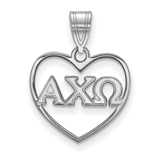 Sterling Silver Rhodium Plated Logoart Alpha Chi Omega Sorority Greek Letters Heart Pendant